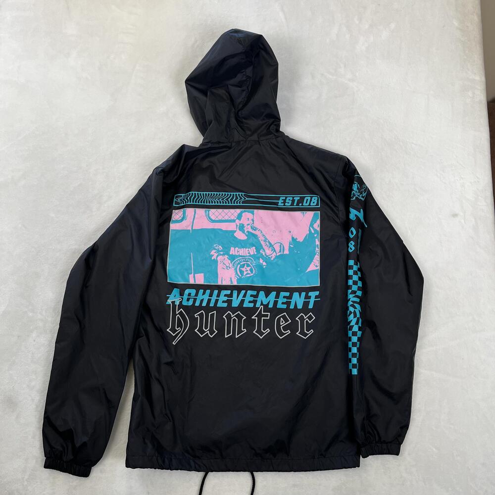 Achieve Jacket Mens Small Black Hooded Nylon Windbreaker Achievement Hunter